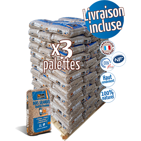 Lot de 3 WOODSTOCK HOLZPELLETS Palette de 66 sacs de 15 kg